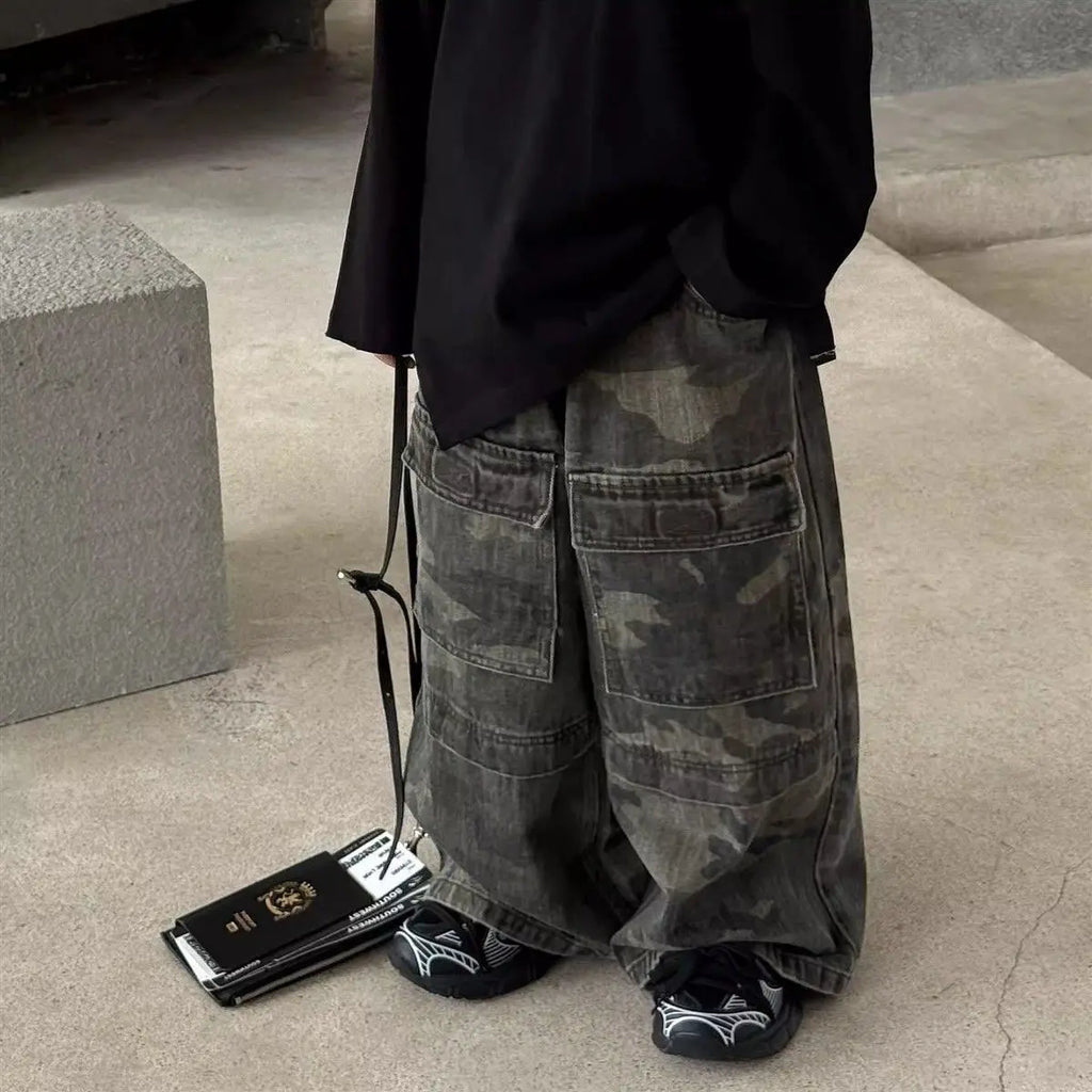 Boys' Vintage Hip-Hop CAMO Wide-Leg Jeans Kids' Spring Autumn 2025 New Release Medium-Large Denim Pants