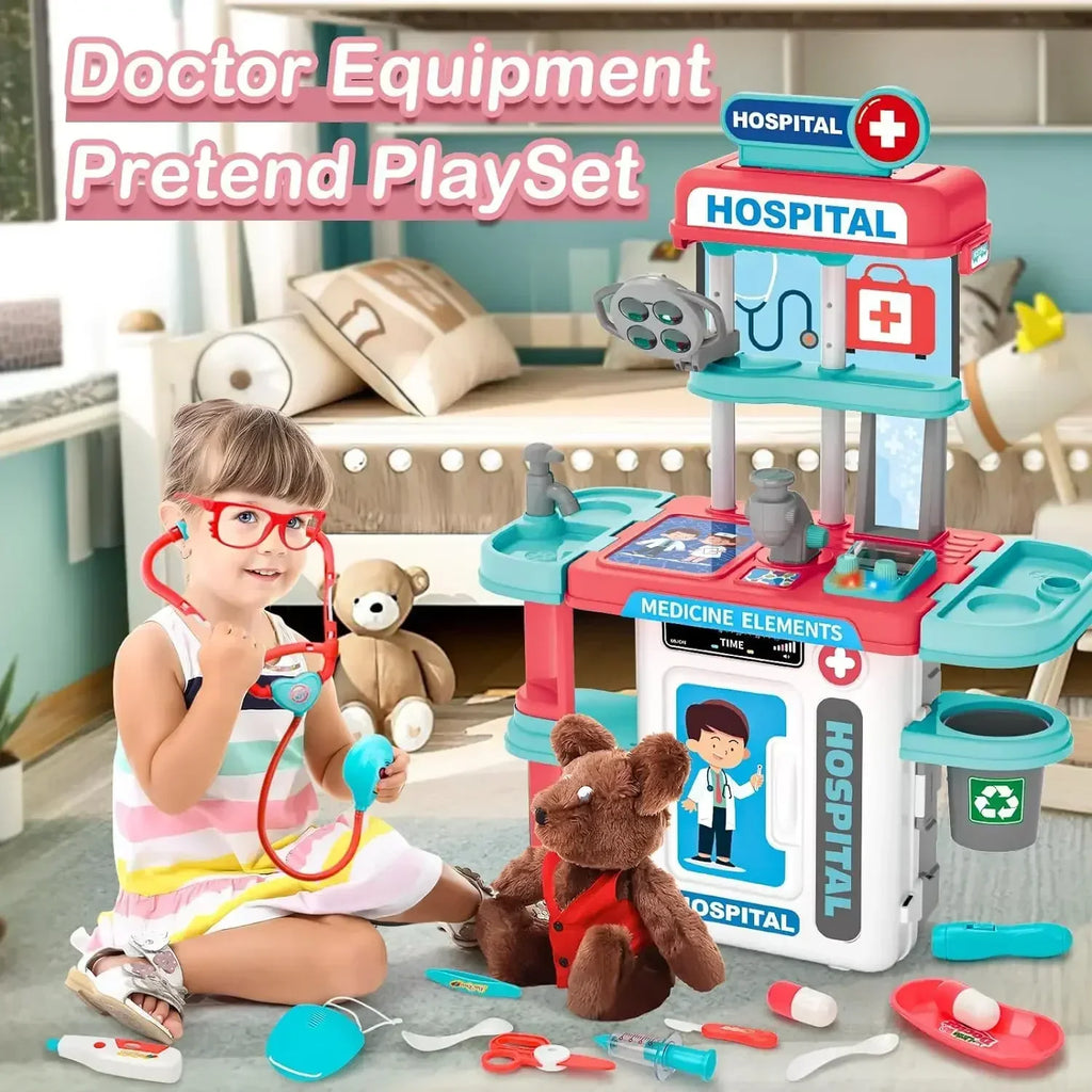 2 in 1 Doctor Kit for Kids Pretend Play Medical Station with Stethoscope Thermometer Sounds & Lights Doctor Toys for Boys Girls