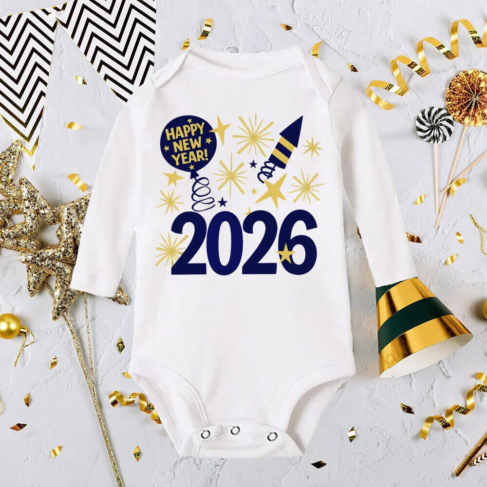 Hello 2026 Inant Romper New Year Baby Gift Toddler Long Sleeve Jumpsuit Boys Girls Clothes Newbron Shower Present