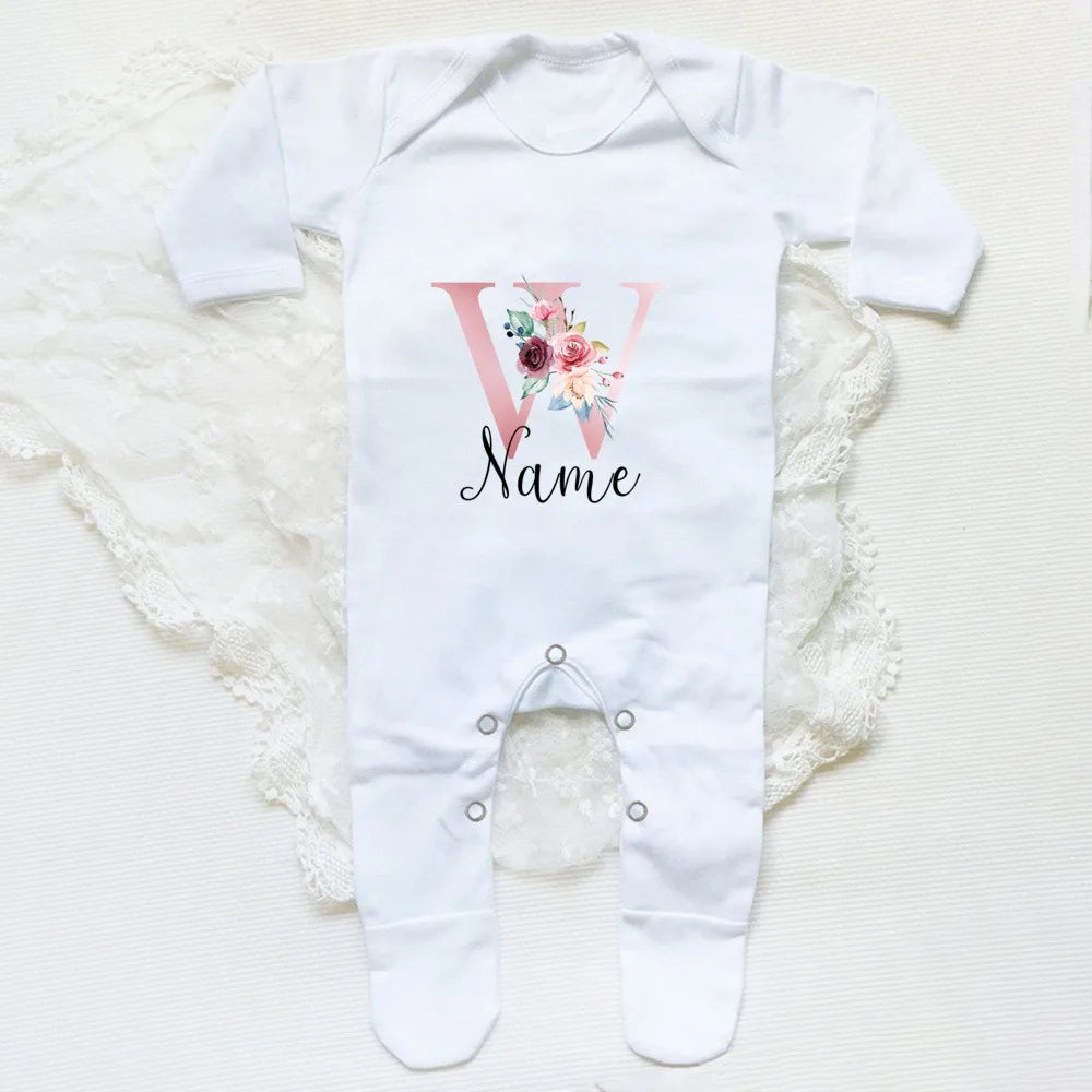 Personalised Babygrow Sleepsuit Flower Initial Infant Romper Baby Coming Home Outfit Newbron Shower Gift Baby Girls Sleepsuit