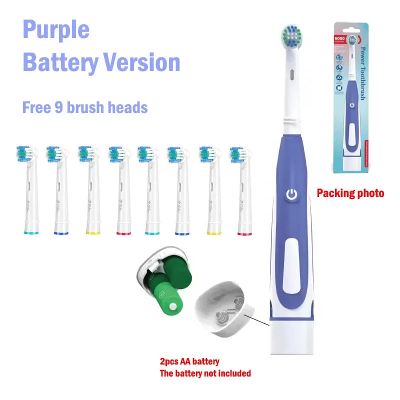 Electric Toothbrush Rounded 3D Heads Teeth Brush Soft Bristle Vibrate Rotation Gum Care Battery Power Teeth Whitening For Adults
