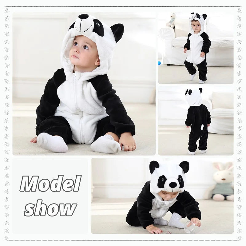 MICHLEY Halloween Costume Infant Baby Clothes Rompers Winter Flannel Hooded Bodysuits Pajamas Animals Overall Jumpsuit For Bebe