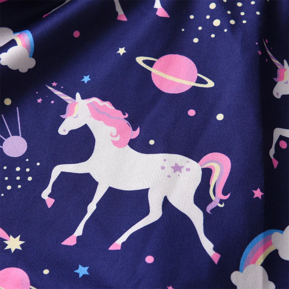 VIKITA Girls Leggings with Skirts for Children Unicorn Cosmos Printed Elastic Pencil Pants Trousers Kids Dance Pants Culottes