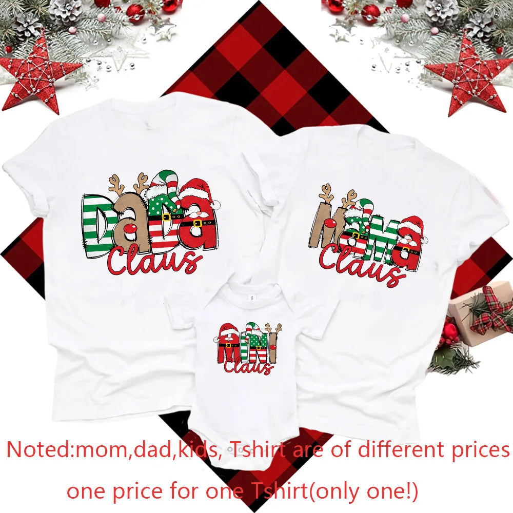 Daddy Mommy Mini Family Clause Christmas Shirts Dad Mom Short Sleeves Shirt Newborn Romper Xmas Party Family Tees Outfit