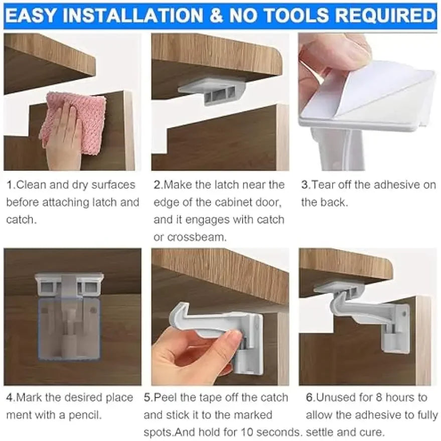 Upgraded Invisible Baby Proofing Cabinet Latch Locks Easy Installation Works with Most Cabinets Drawers Highly Secure