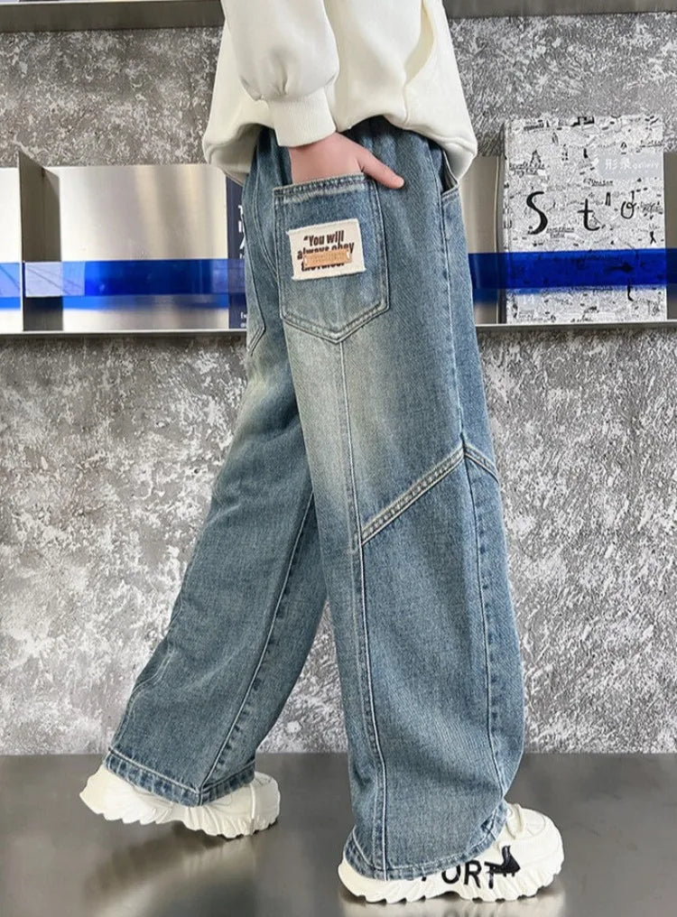 Boys' Jeans Spring Autumn Loose Straight Leg Stylish Versatile Long Pants Hot Sale Ages 7-14