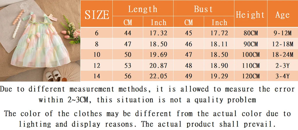 Summer New Colorful Tie Dye Sling Baby Girl Dress, Sweet Flower Children'S Clothing For Babies Aged 9 Months To 4 Years Old