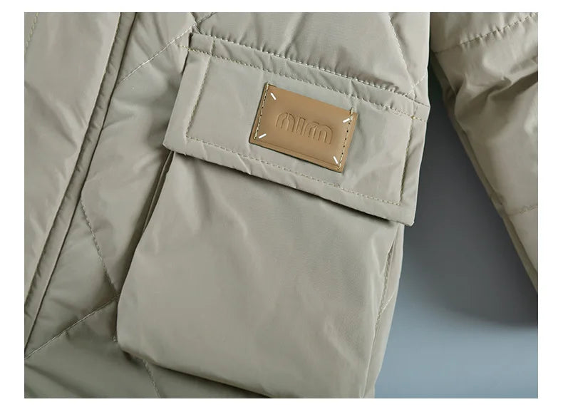 New Winter Boys Jacket Long Style Letter Print Thick Warm Hooded Coat Fur Collar Down Cotton Outerwear For 4-10 Years Kids