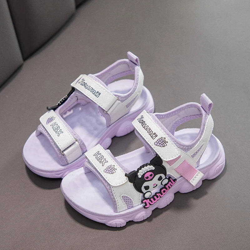 Summer Bestsellers Sanrio Kuromi's New Cute Color-blocked Flat Mesh Breathable and Anti-slip Cartoon Flip-flops for Girls