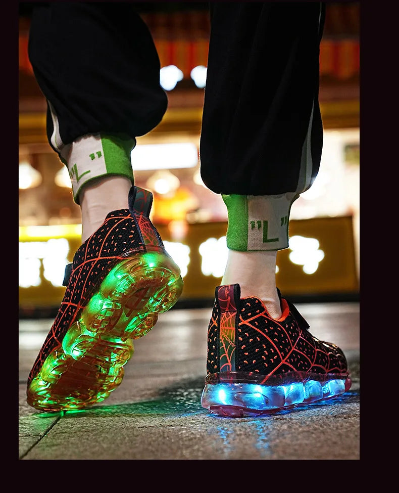 Disney Children Luminous PU Leather Red Shoes For Boys Girls LED Lighted Soft Baby Kids Sneakers Infant Tennis Size 25-35