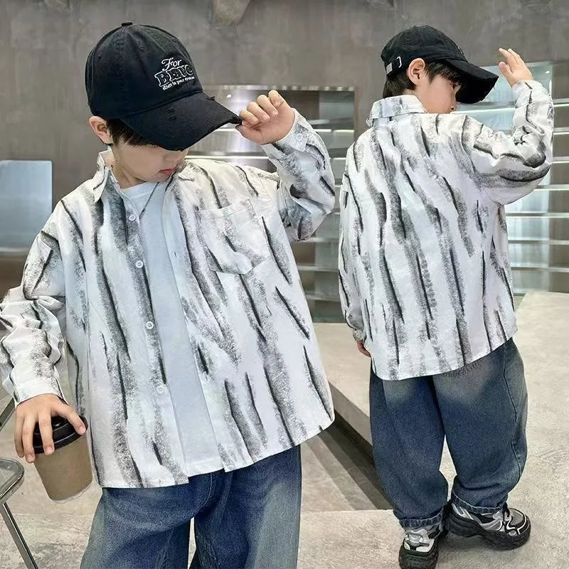 2025 New Boys' Spring Autumn Long Sleeve Shirt Toddler Boys Stylish Long Sleeve Shirt Trendy Design for Kids