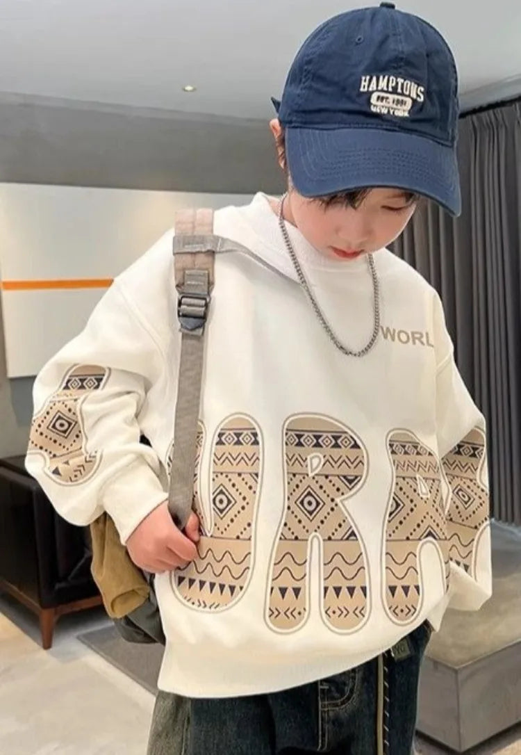 Boys' Medium-Large 2025 New Spring/Autumn Trendy No Hood Layering Top Sweatshirt