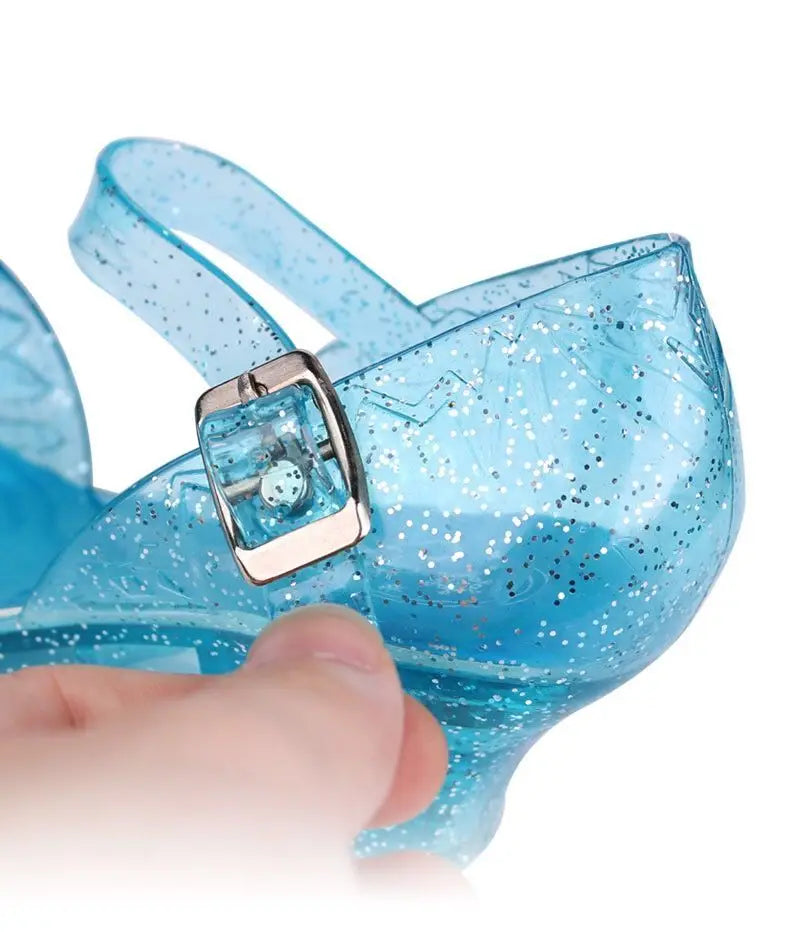 Children's Sandals Summer Crystal Shoes Classic Frozen Princess Elsa Jelly High Heels Party Dance Blue Shoes Size 26-35