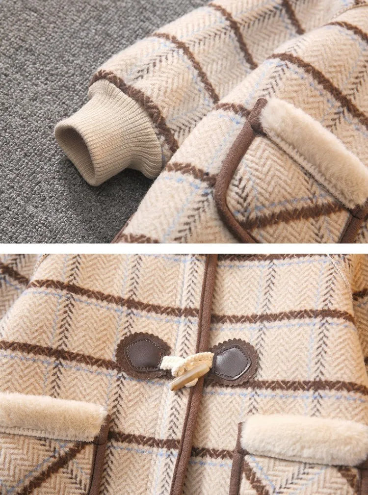 Boys Winter Wool Coat 2025 New Style Kids Thickened Fleece Lined Plaid Wool Jacket Thick Winter Clothing
