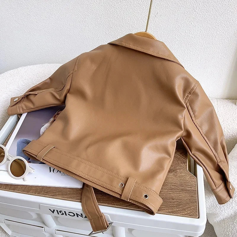 Boys Pu Leather Jackets Spring Autumn Children Handsome Outerwear Kids Zipper Trends Coats Baby Classics Clothes 2-8 Years