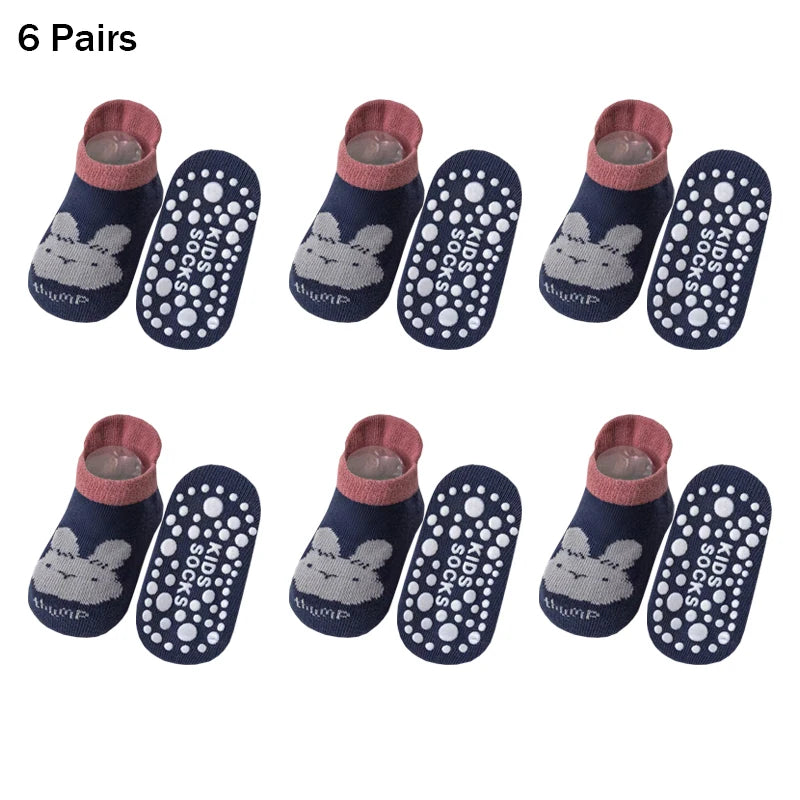 6 Pairs Spring Summer Kids Cotton Socks Children Autumn Cute Cartoon Animal Pattern Comfy Breathable Baby Non-slip Floor Socks