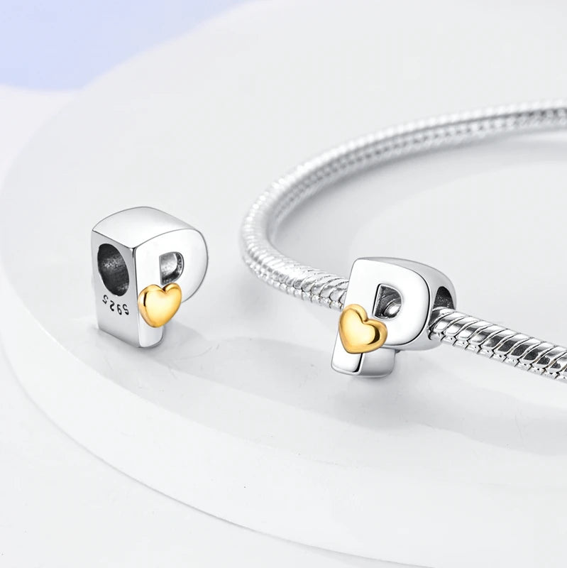 925 Sterling Silver DIY Alphabet Charms Beads LOVE Heart Letter Fit Original Bracelet Bangle Necklace Jewelry Marking Gift