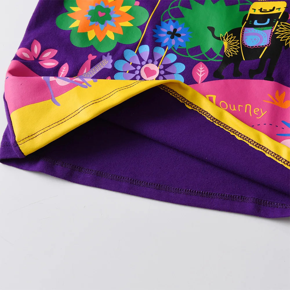 Kids Purple Floral Print Short Sleeve T Shirt Kids Cotton Casual Animal Print Tops and Tees Toddlers Casual Outdoor Trips Wear