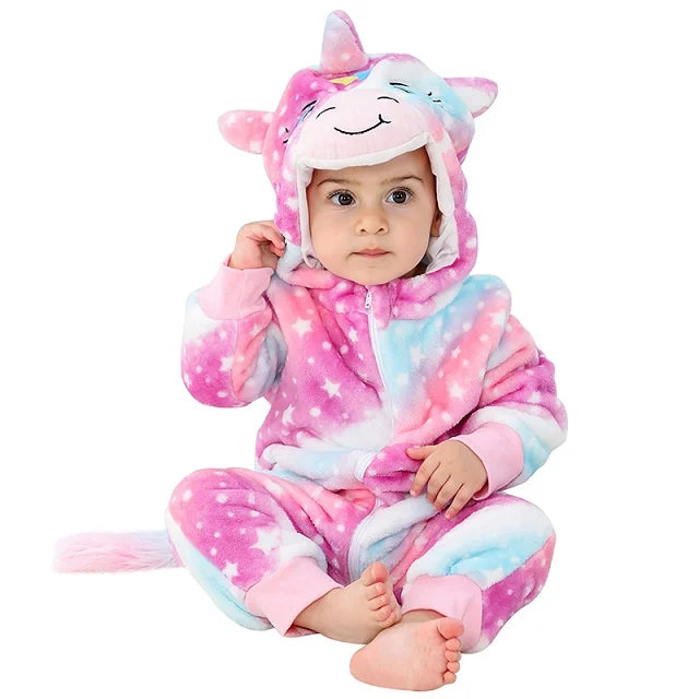 MICHLEY Halloween Costume Infant Baby Clothes Rompers Winter Flannel Hooded Bodysuits Pajamas Animals Overall Jumpsuit For Bebe