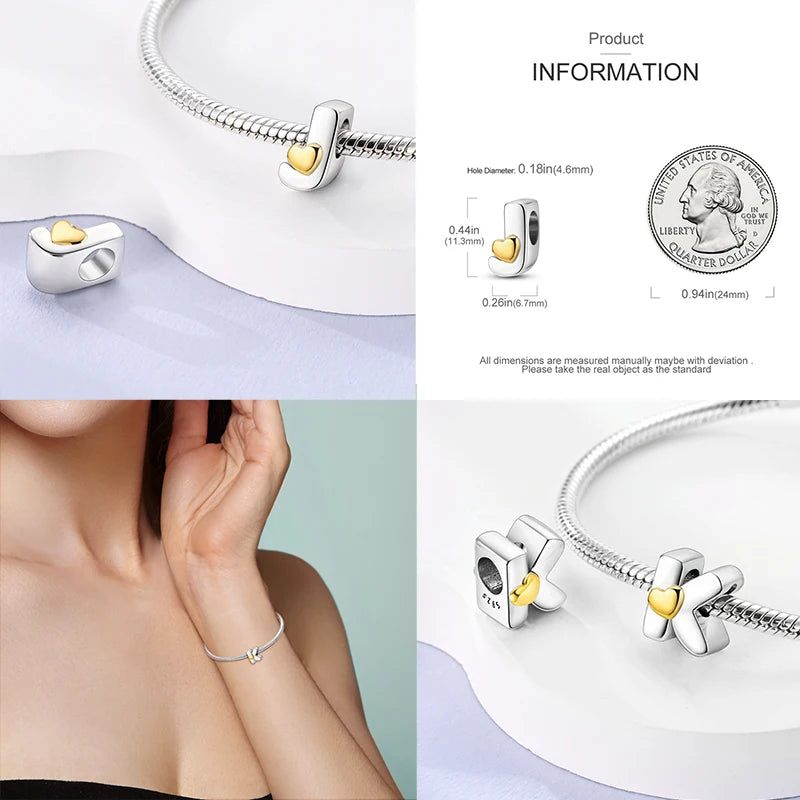 925 Sterling Silver DIY Alphabet Charms Beads LOVE Heart Letter Fit Original Bracelet Bangle Necklace Jewelry Marking Gift