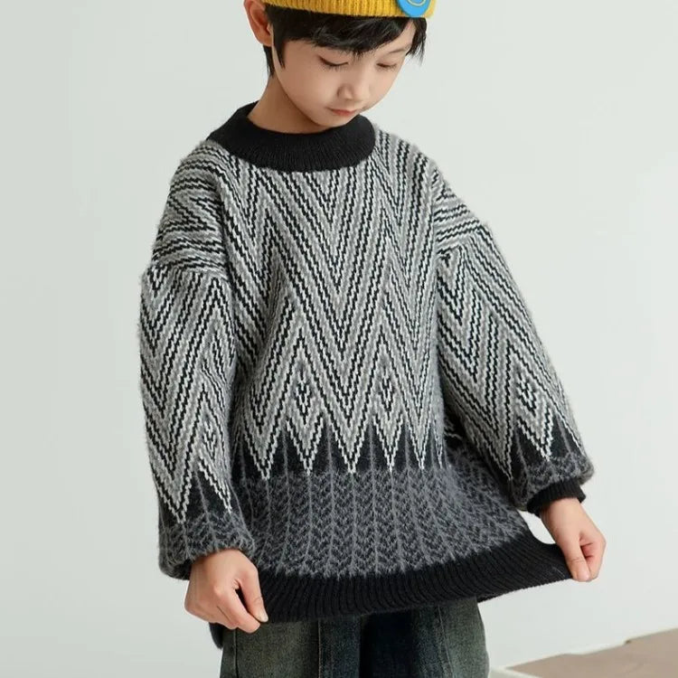 Heavyweight Winter Boys' Sweater Thickened Knit Mink Fur Warm Stylish Tween Oversized Teenager Autumn Winter Coat