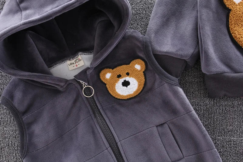 New Winter Baby Girls Clothes Suit Children Boys Thicken Warm Hooded Vest T-Shirt Pants 3Pcs/Set Toddler Costume Kids Tracksuits