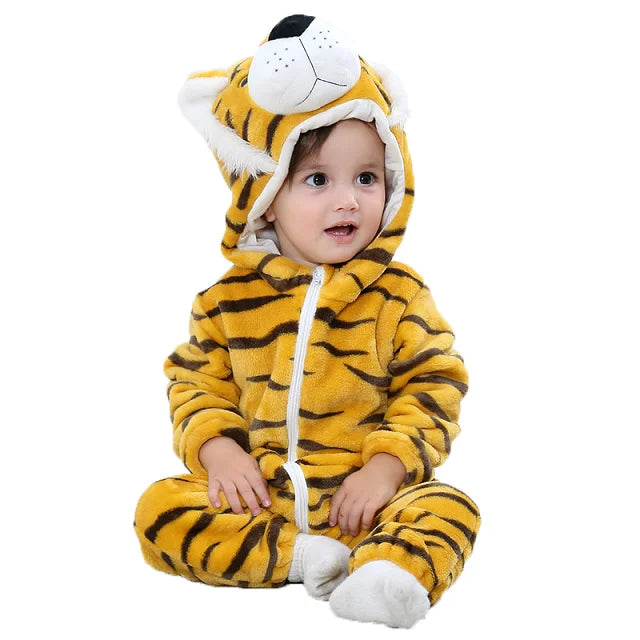 MICHLEY Halloween Costume Infant Baby Clothes Rompers Winter Flannel Hooded Bodysuits Pajamas Animals Overall Jumpsuit For Bebe