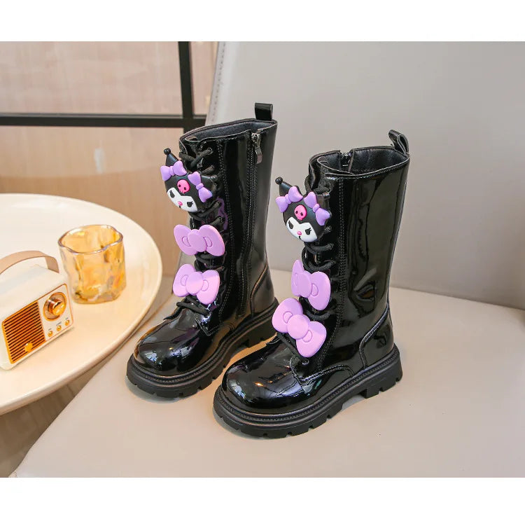 Kids'Casual Shoes Long Boots PU Leather Cartoon Kuromi Winter Shoes For Girls Anti-slip Warm Black Beige Shoes Size 26-37