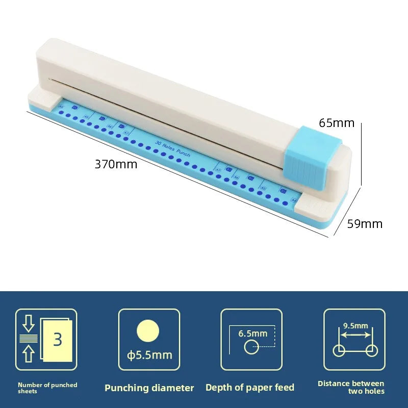 30 Hole Punch A4 B5 A5 B6 A6 B7 A7 Loose Leaf Notebook Planner Paper Hand Push Perforated Puncher School Stationery Supplies