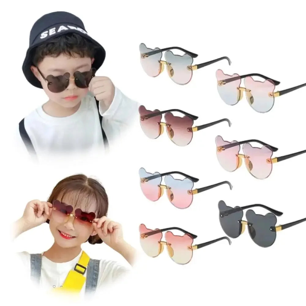 Boys and girls fashion glasses Children's sunglasses Cute baby anti-ultraviolet bear ears cartoon shape rimless frame glasses