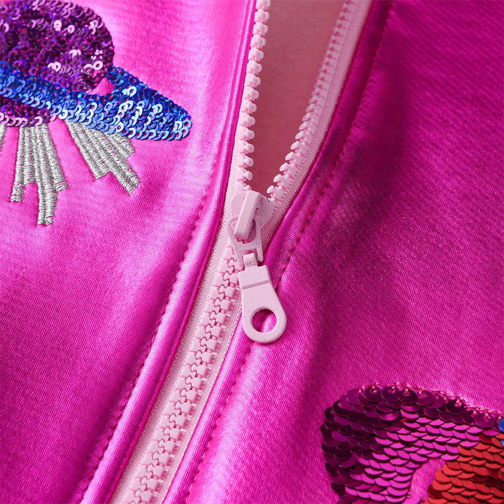 VIKITA Girls Zipper Jacket Children Cosmos Sequined Jacket Toddlers Fashion Sports Casual Costumes Infant Kids Pink Sportswear