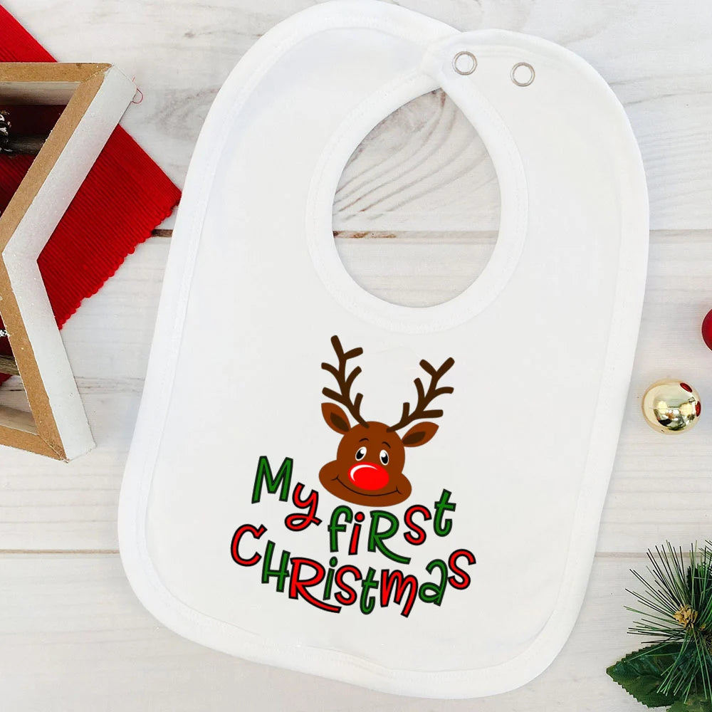 My First Christmas Baby Bib Boy Girl Cute Burp Cloths Xmas Infant Bibs Newbron 1st Christmas Bib Gift Xmas Party Toddler Bibs