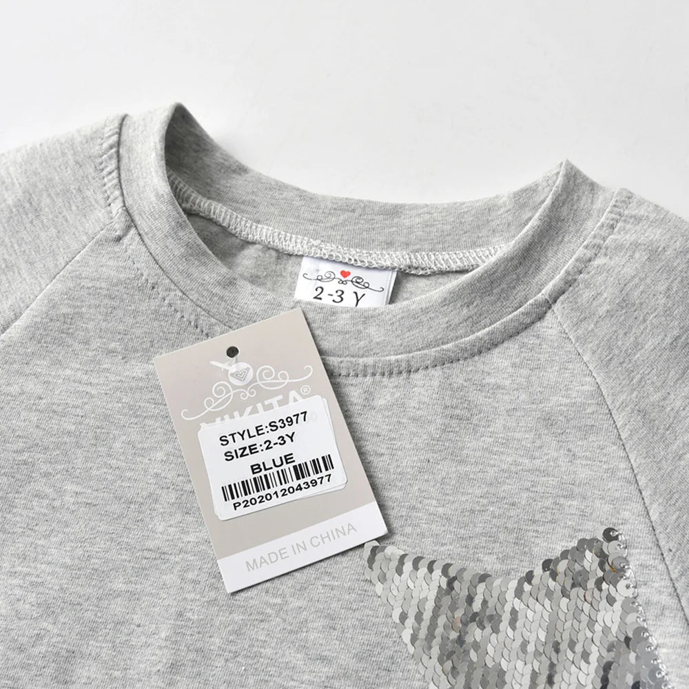 VIKITA Girls Star Sequined Appliqued O Neck Short Sleeve T Shirts Kids Summer Cotton Casual Daily Fashion Tees Tops Wear Clothes