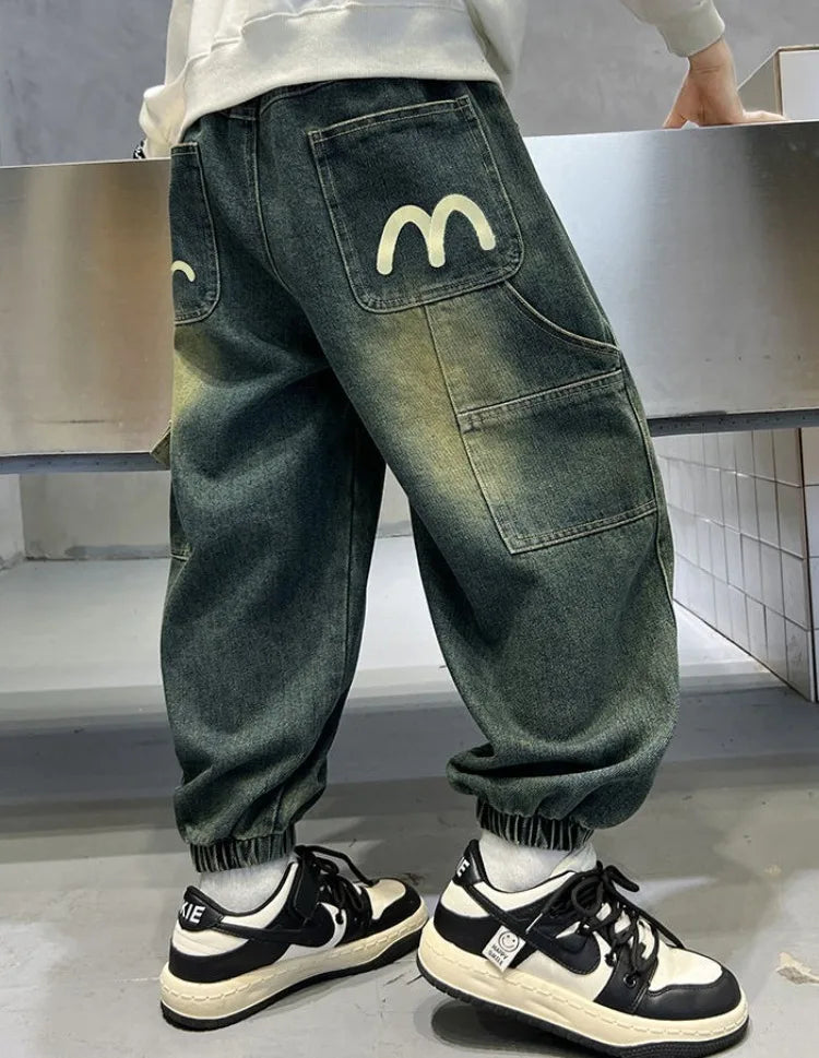 Boys' Fleece-Lined Jeans 2025 New Autumn/Winter Thermal Insulated Trendy Long Pants for Big Tall Kids, Stretchy Fabric Loose Fit