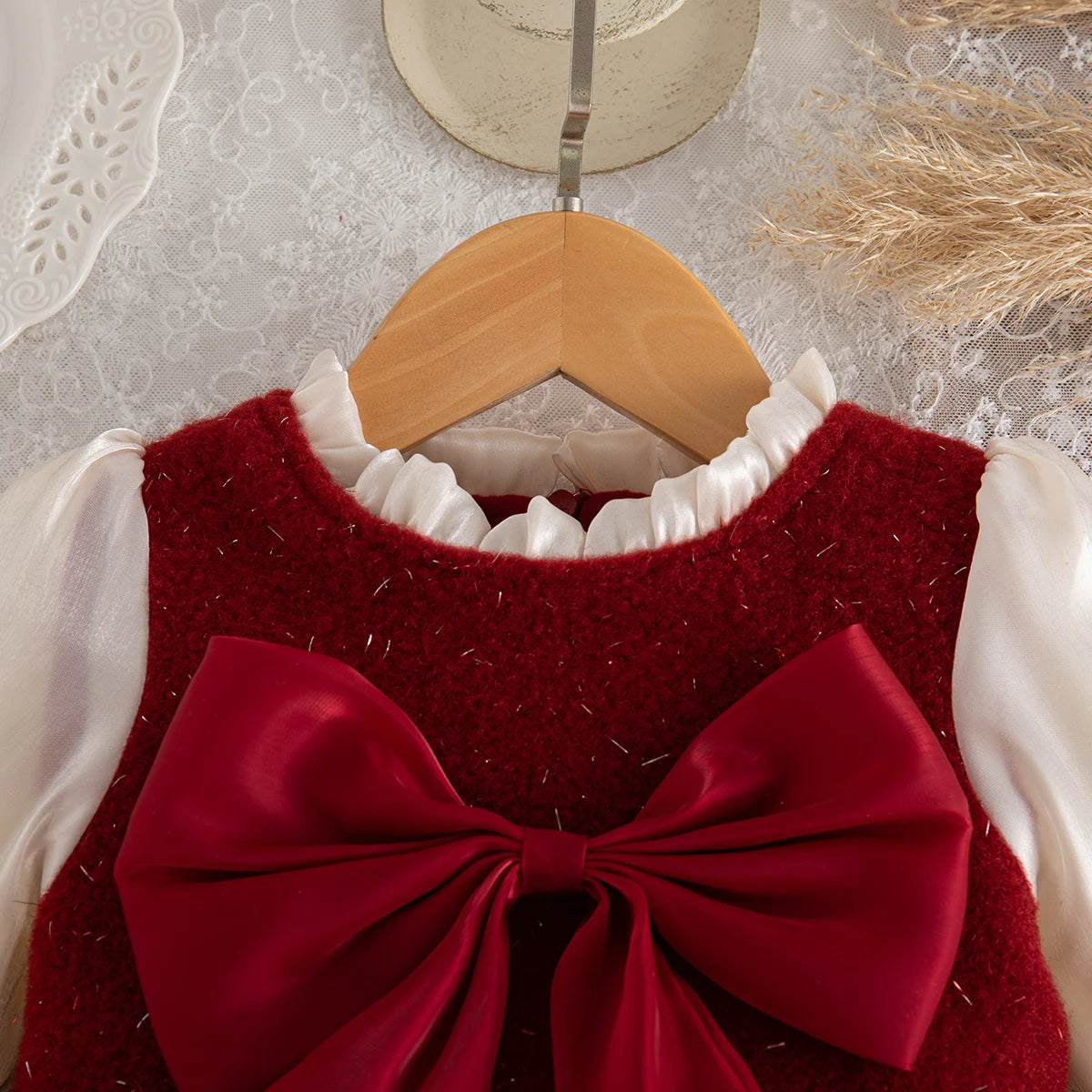 Christmas Party Dress! Winter New Red Bow Baby Girl Dress, Princess Style Children'S Clothing (9 Months -3 Years Old)