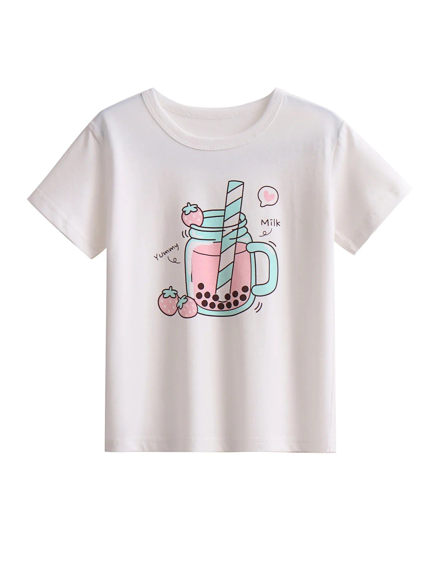 2025 Summer 2 3 4 6 8 10 Years Children Cotton Cartoon Star Bird Cat Rabbit Animal Print Short-Sleeve T-Shirt For Kids Baby Girl