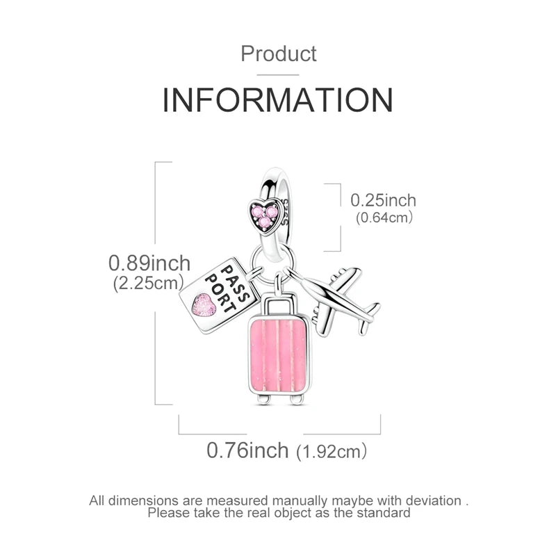 Pink Series Original 925 Sterling Silver Charm Bead Travel Airplane Pendant Fit Original Bracelet Necklace For Women DIY Gift