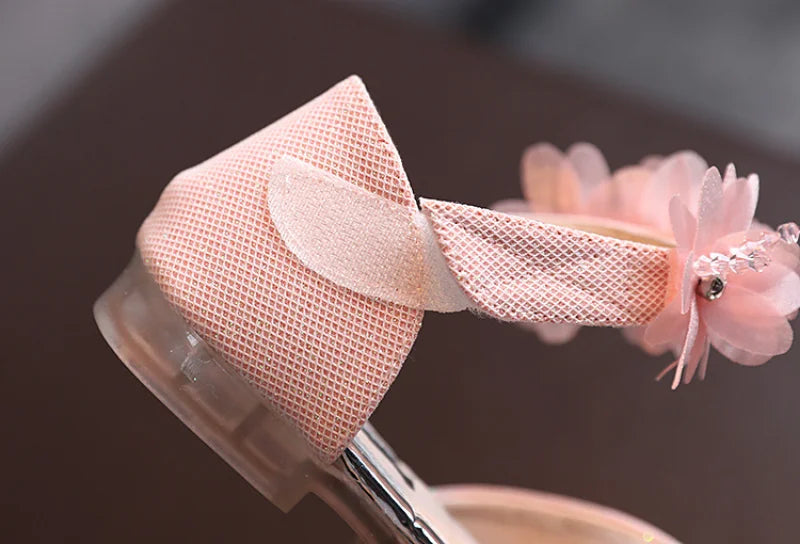 Girls Rhinestone Flower Shoes Low Heel Flower Wedding Party Dress Pump Shoes Princess Shoes For Kids Toddler