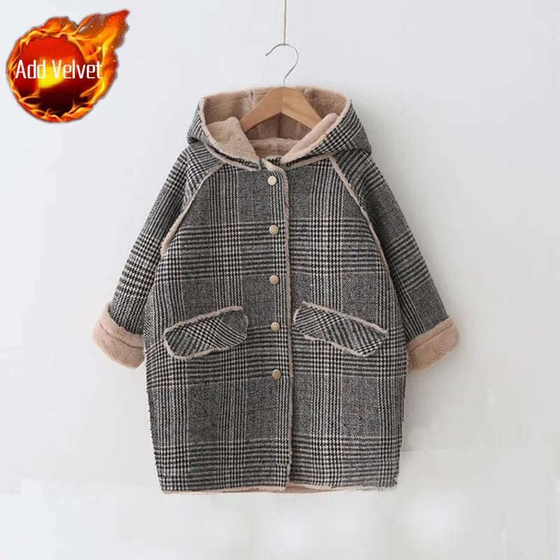 New Arrival 2025 Winter Kids Unisex Woolen Coat Faux Fur Lined Stylish Quilted Design Warmth Fashion for Children