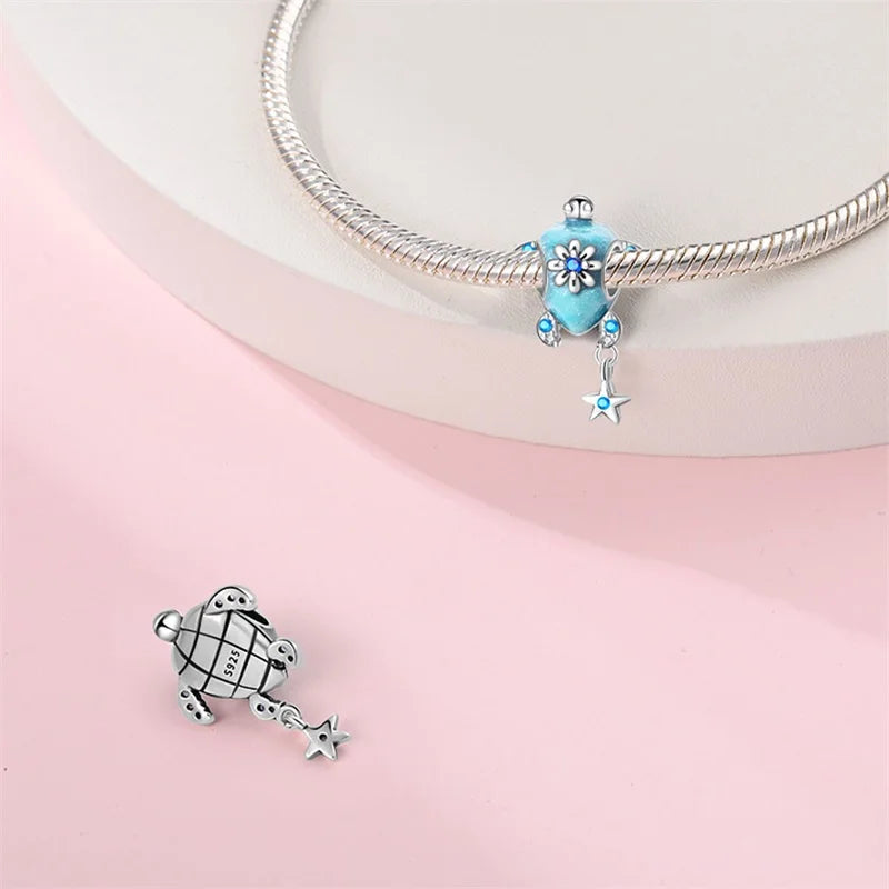 Hot Sale 925 Sterling Silver Ocean World Series Sea Turtle Starfish Little Crab Octopus Charms Bead Fit 925 Bracelet DIY Jewelry