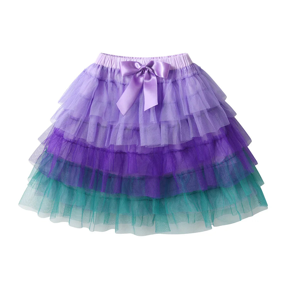 VIKITA Kids Mesh Tulle Layered Cake Tutu Skirt with Bow Knot Girls Mermaid Party Performance Casual Princess Mini Skirts 3-12Y