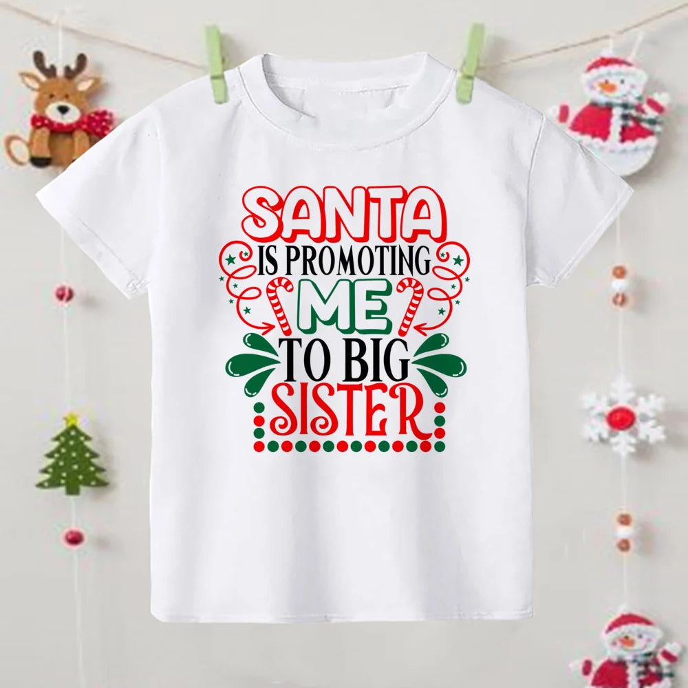 Christmas Children's T-shirt Xmas Party Gift Boys Girls Sibling T Shirt Outfits Clothes Kids T Shirts Cute Short Sleeve Tops Tee