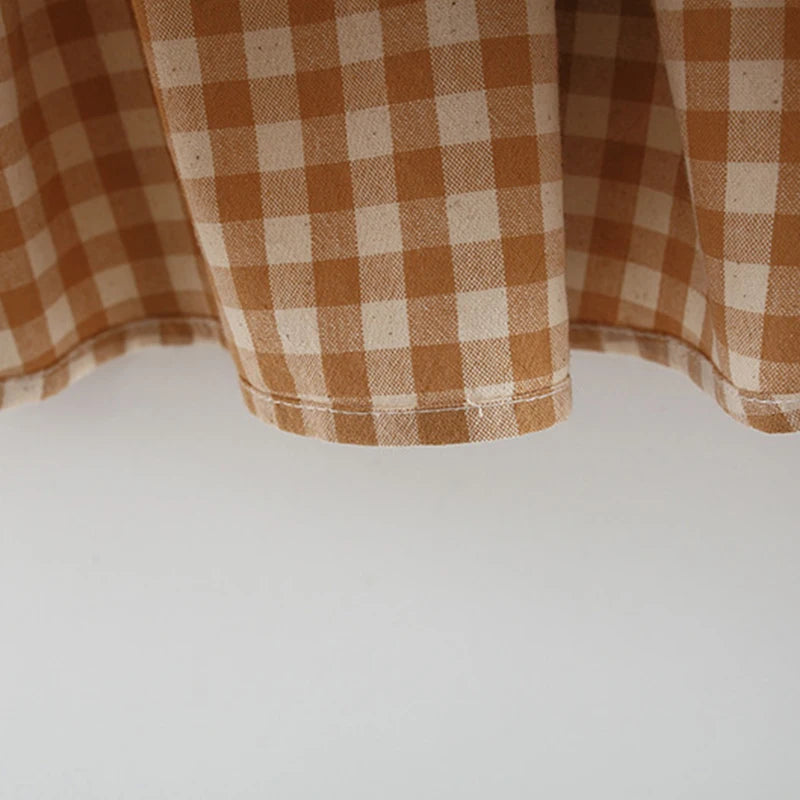 (9 Months -3 Years Old) Summer New Brown Checkered Baby Girl Dress, Simple Korean Style Children'S Clothing