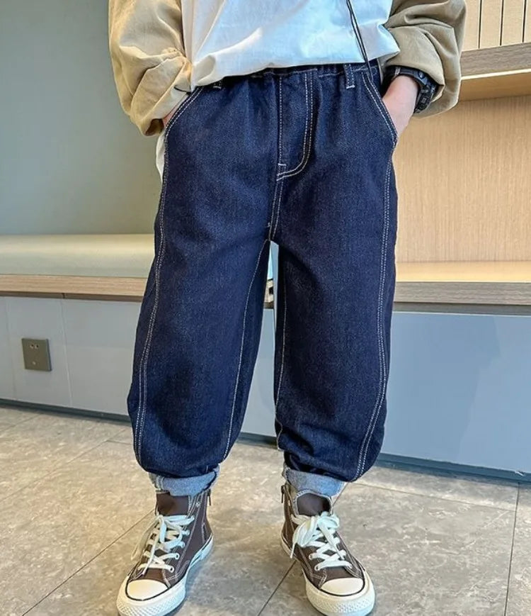 Designer Boys Autumn Winter 2025 New Casual Stretchable Denim Jeans Long Pants Boys' Fashionable Trousers