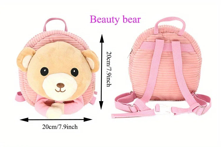 Cartoon Toddler Mini Backpack with Anti-Lost Harness, Cute Animal Backpack Safety Leash Storage Bag for Boys and Girls