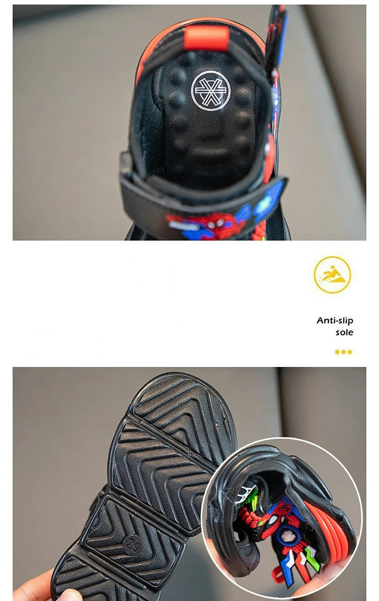 Disney Children's Cartoon Sandals Summer Boys' Beach Sandals Soft Soled Children's Sports Sandals Open Peep Toe Black Shoes