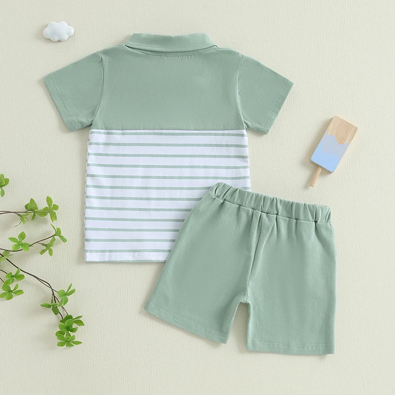 Boys Summer Outfit Set Short Sleeve Graphic T-shirt with Denim Shorts Toddler Clothing Set for Kids Beachwear