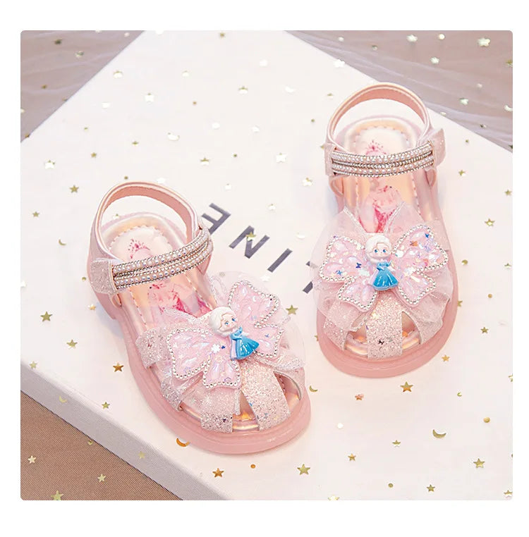 Kids'Sandalsl Led Light Elsa Princess Frozen PU Leather Sequin Pearl Summer Shoes Anti-slip Breathable Pink Blue Size 22-32