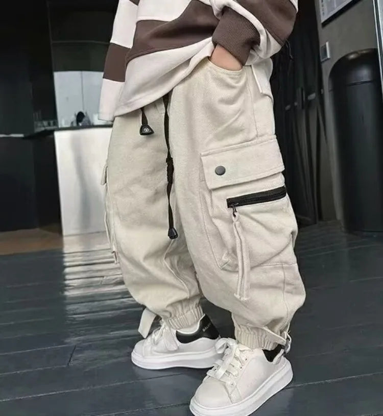 2025 New Boys' Cargo Pants Spring Autumn Casual Street Dance Cuffed Ankle Long Pants Toddler Boys