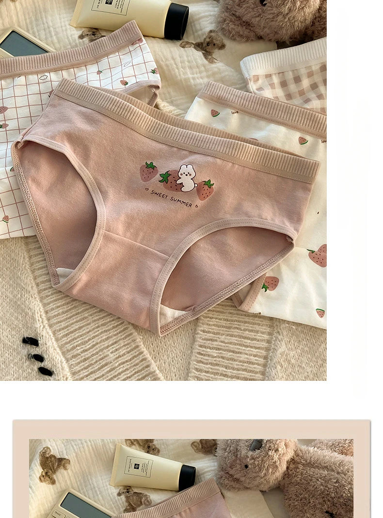 5PCS Kids Girls Cotton Soft Antibacterial Briefs Baby Cute Strawberry Print Panties 2+y Young Children Thin Breathable Underwear